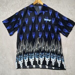 Big Brother Las Vegas Skull Flame‎ Button Up Shirt Mens Large Vintage Preowned